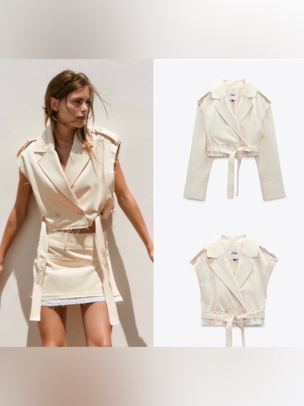 New ZARA Cropped Jacket Bomber Vest Coat Convertible Trench Casual Style